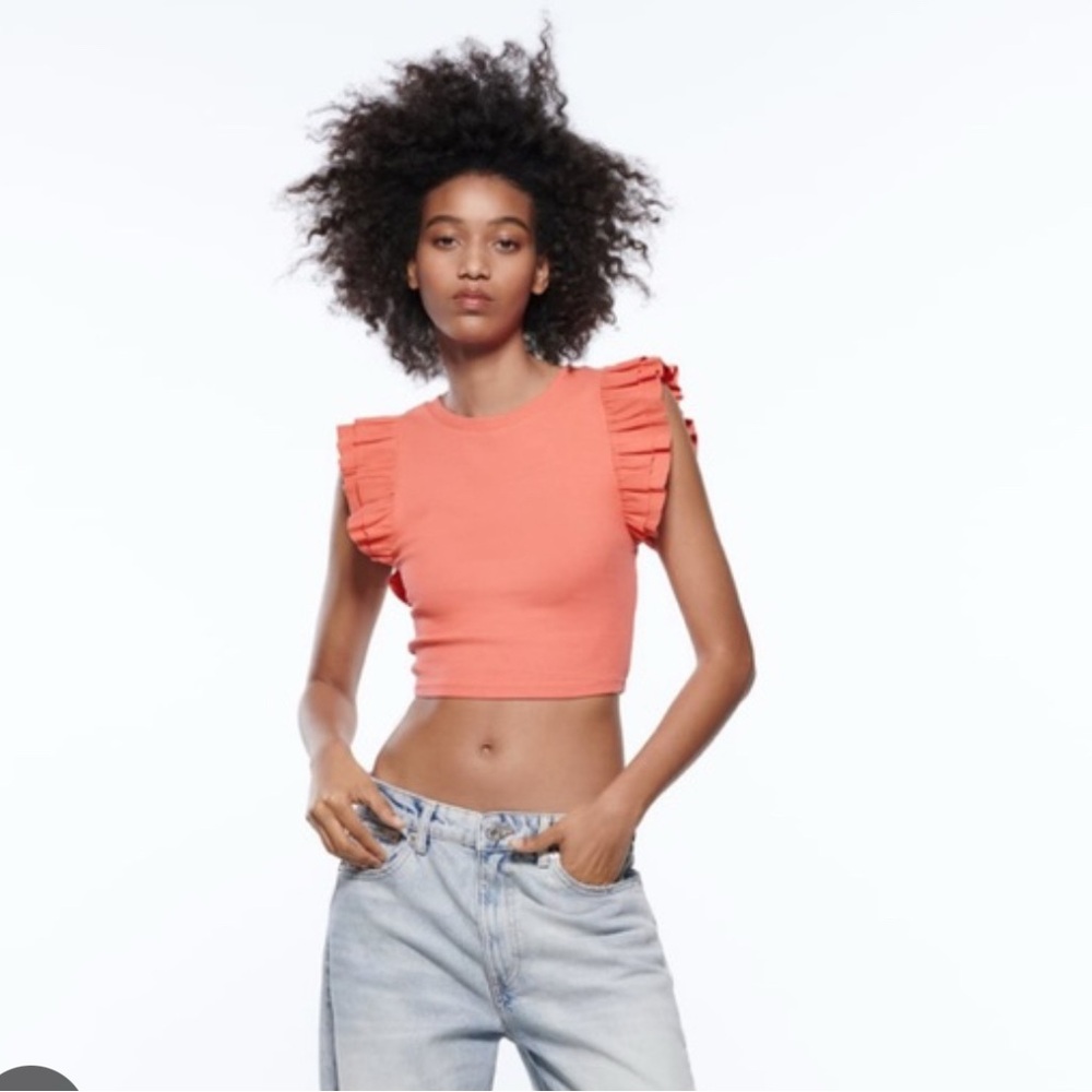 Zara pink ruffle sleeveless crop top